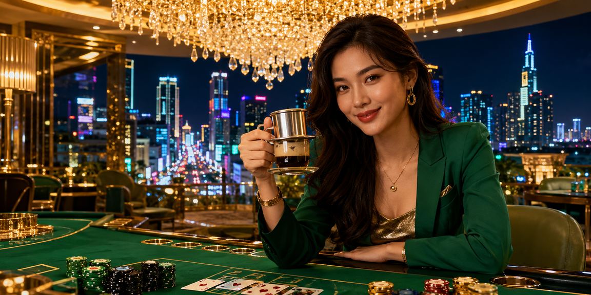 Bàn baccarat tại Hồ Chí Minh bên ly cà phê minh họa voucher casino
